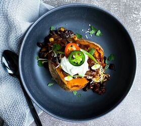 Vegetarian Black Bean Chili Over Baked Sweet Potatoes | Foodtalk