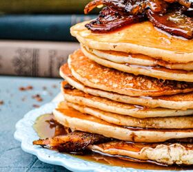 Peanut Butter Whiskey + Bacon Pancakes with Boozy Syrup Recipe | Foodtalk