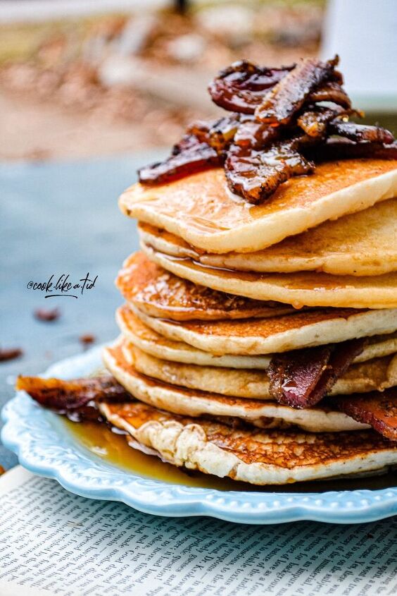 peanut butter whiskey bacon pancakes with a boozy syrup