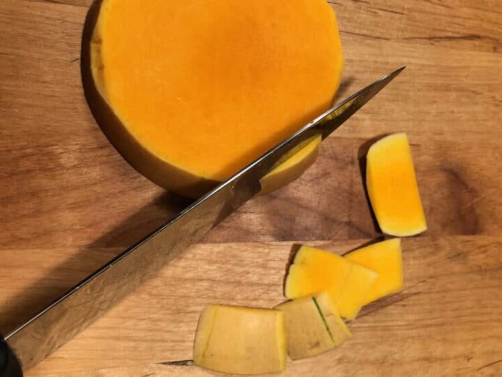 butternut squash chowder, Cut the skin from each slice a little at a time