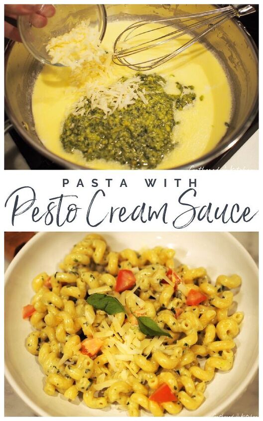 pasta with homemade pesto cream sauce