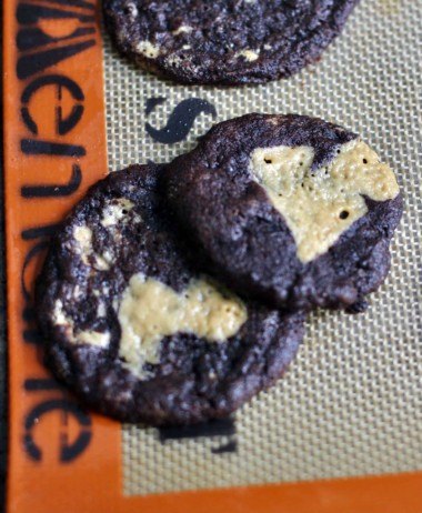 chewy chocolate cookies with homemade peanut butter chips
