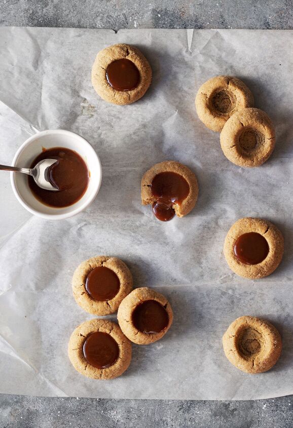 s the top 30 baked goods to make during lockdown, Caramel Filled Gingerbread Thumbprint Cookies