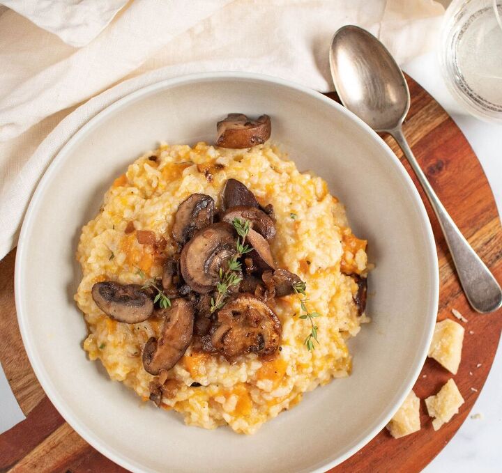 butternut squash risotto with caramelized onions and mushrooms
