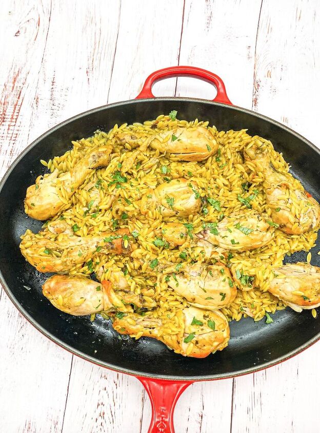 latin chicken orzo with sazon and achiote