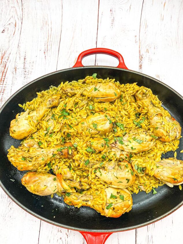 latin chicken orzo with sazon and achiote