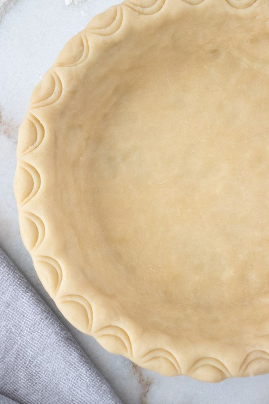 perfect pie crust, Spoon scallop edge Using a larger soup spoon make a indentation around the edge With a smaller cereal spoon make indentation inside of the larger scallops Make sure not to press all the way through the dough just enough to make a print