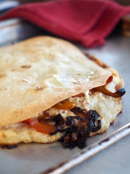 chicken quesadillas with caramelized peppers onions