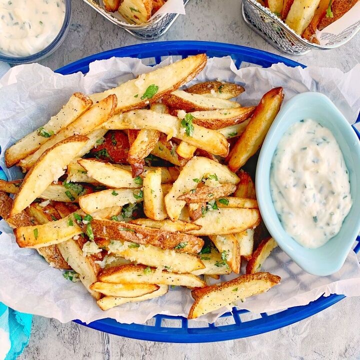 air fried truffle parmesan fries with garlic chive aioli