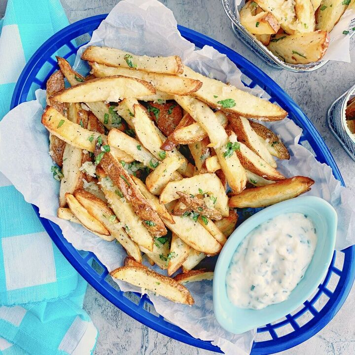 air fried truffle parmesan fries with garlic chive aioli