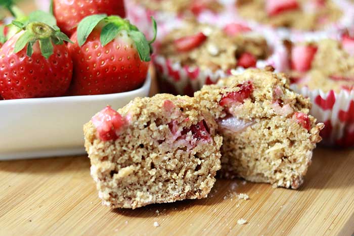 healthy strawberry muffins with fresh strawberries