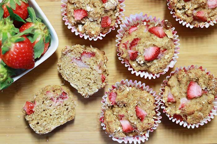 healthy strawberry muffins with fresh strawberries