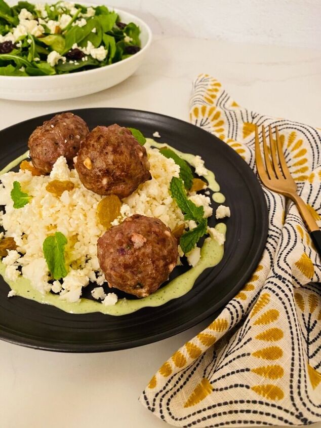juicy greek meatballs with garlicky cauliflower rice