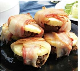bacon wrapped burger with pineapple