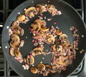 creamy chicken marsala, Browned mushrooms and red onions in pan