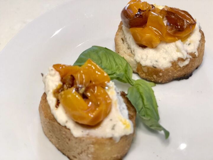 whipped ricotta with caramelized tomatoes and truffle oil