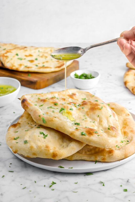 homemade naan with roasted garlic herb butter