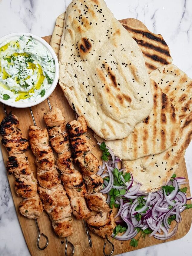 chicken shish kebab with homemade flatbread