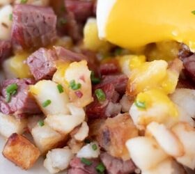 corned beef hash and fried eggs, The runny egg yolk makes a delicious sauce over the hash