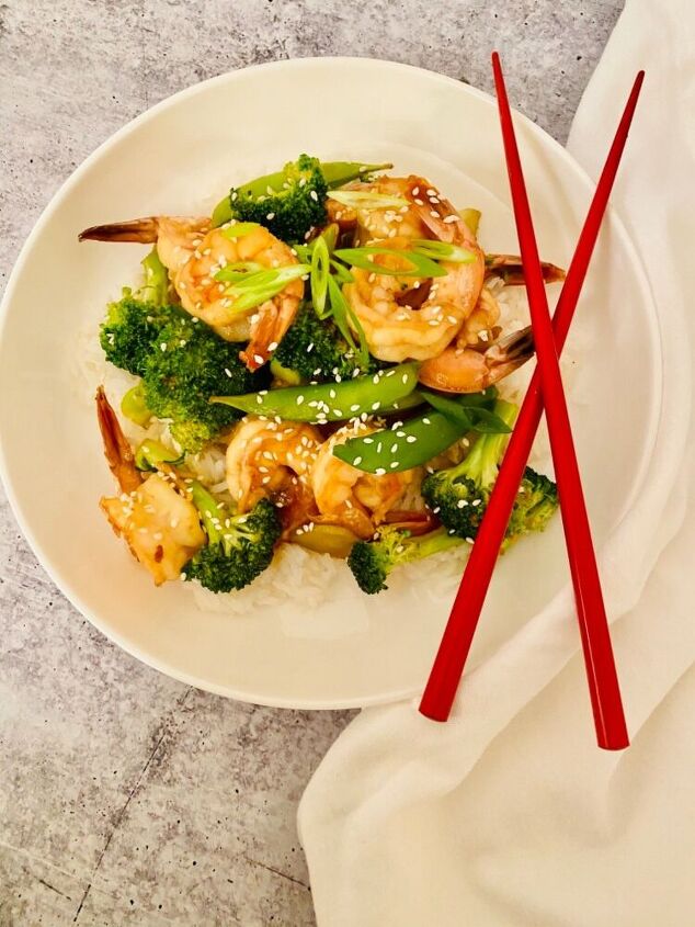 easy shrimp with broccoli snap pea stir fry
