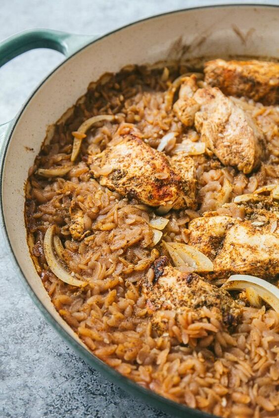 za atar chicken with grain free orzo and herbed tahini