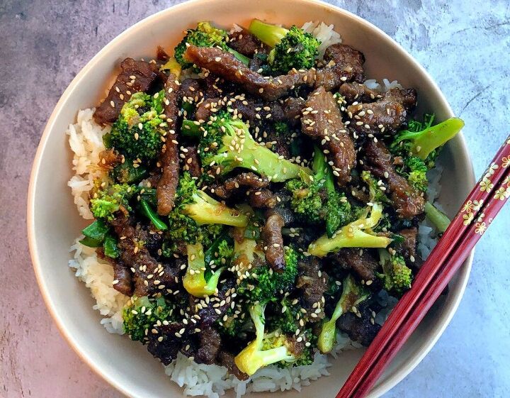 sticky beef broccoli and rice