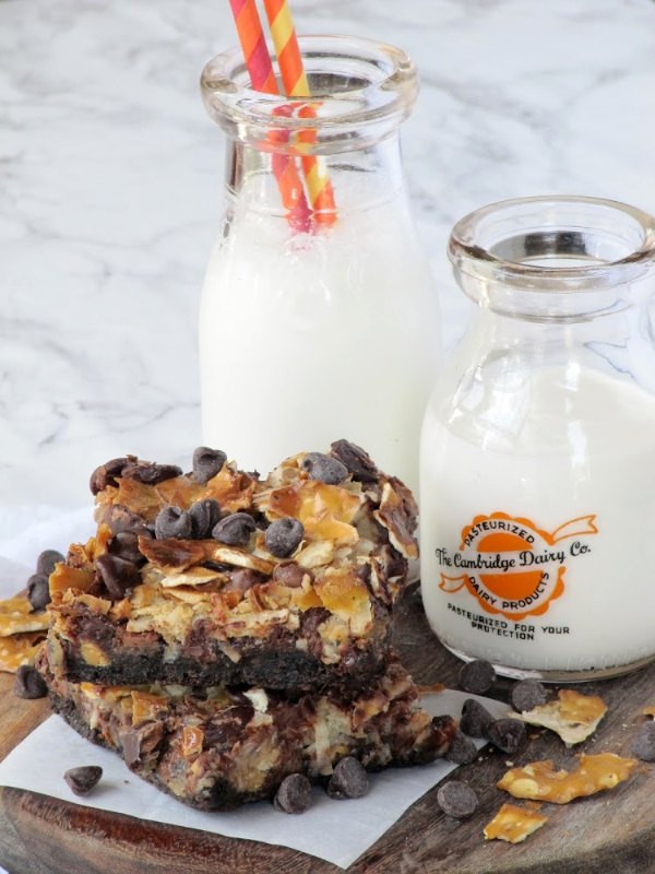 double chocolate pretzel magic bars