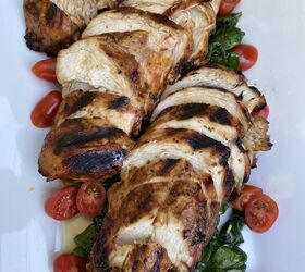 grilled chicken over wilted garlicky spinach