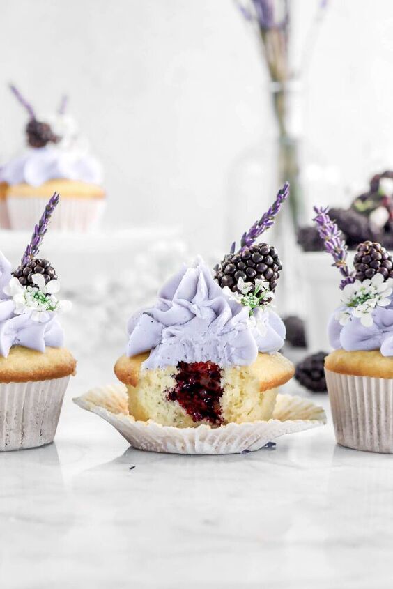 vanilla cupcakes with blackberry jam filling and the sweetest lavender