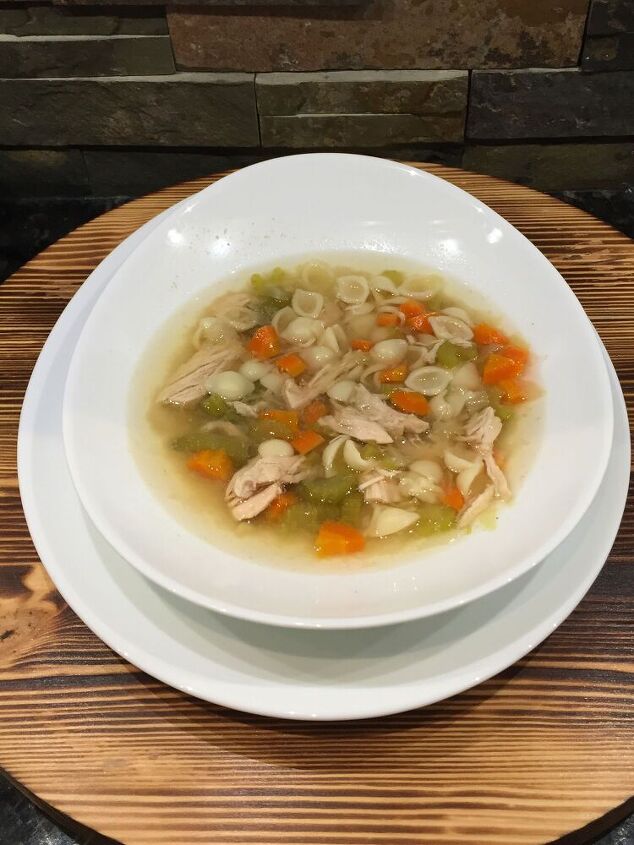 chicken soup with shells and vegetables