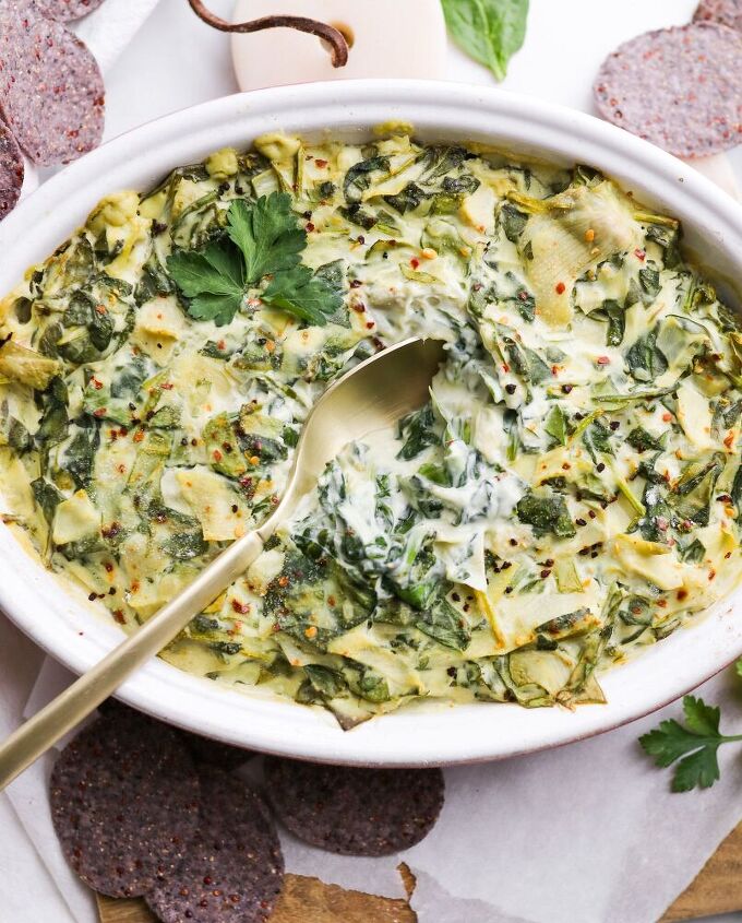 creamy vegan and easy baked spinach artichoke dip
