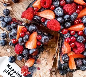 healthy almond cookie dough cake with chocolate frosting and berries