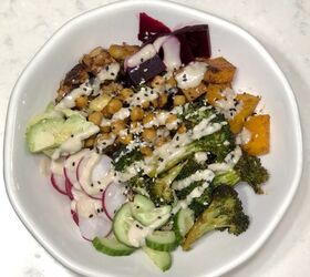 Vegan Protein Bowl With Roasted Veggies and Lemon Garlic Tahini
