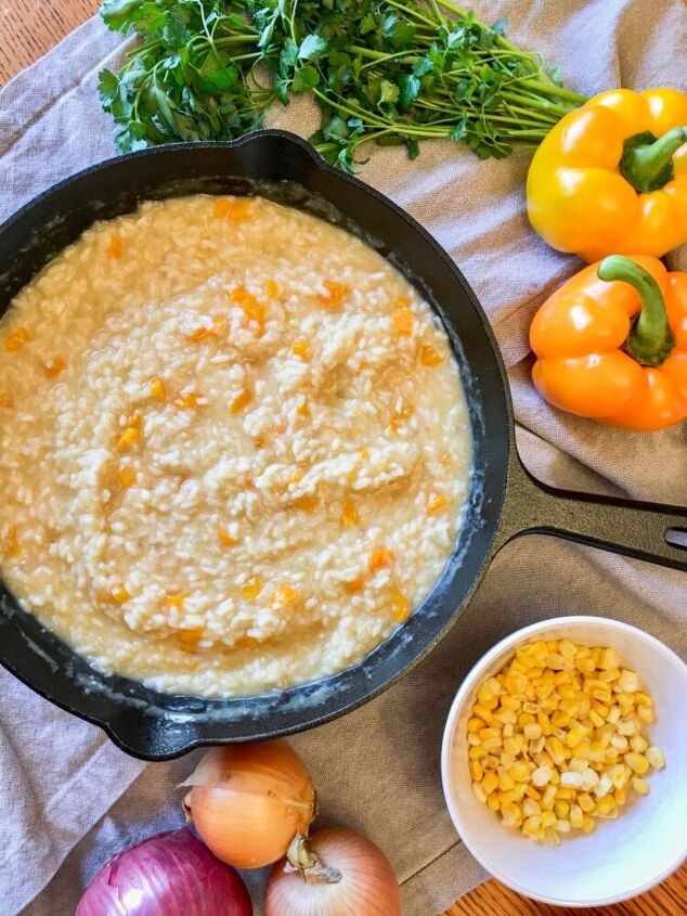 pepper and sweet corn skillet risotto