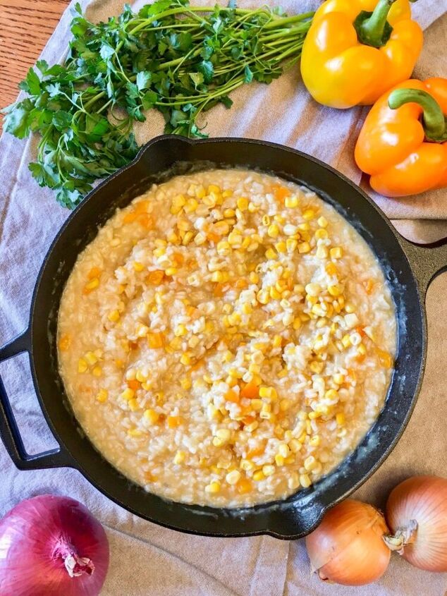 pepper and sweet corn skillet risotto