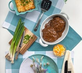 hash brown casserole and salisbury steak