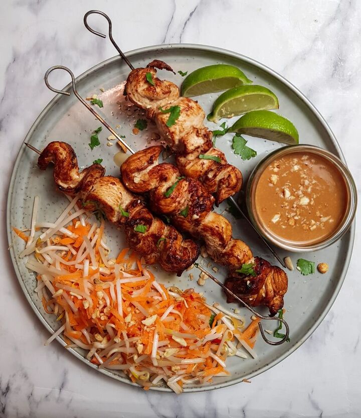 chicken satay skewers with thai som tam inspired salad