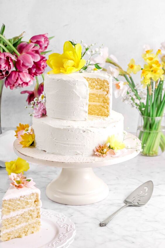 vegan almond layer cake with almond buttercream frosting