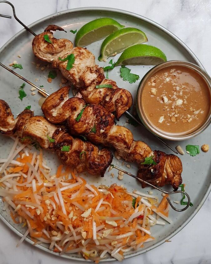 chicken satay skewers with thai som tam inspired salad