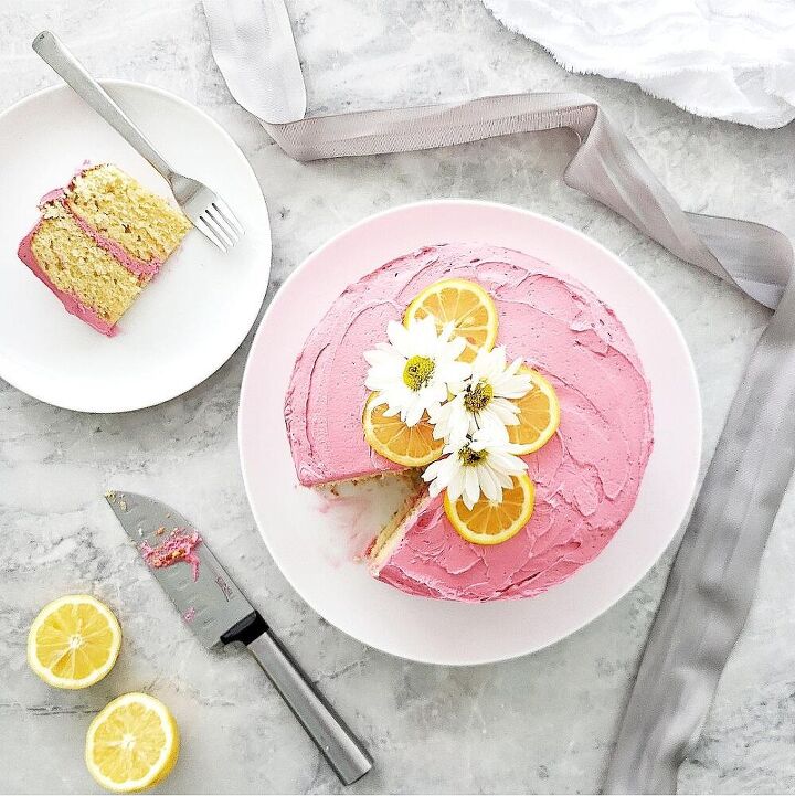 lemon layer cake with blackberry buttercream