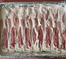maple candied bacon recipe, You may need to overlap the bacon strips to fit them on the baking sheet