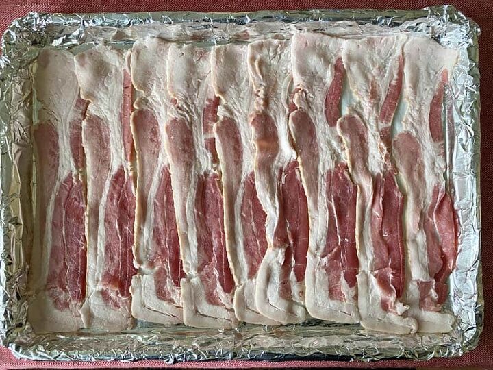 maple candied bacon recipe, You may need to overlap the bacon strips to fit them on the baking sheet