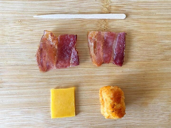 post, Each appetizer contains 2 bacon squares a cheese square and a crispy tater tot