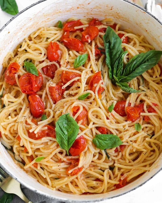 one pot no boil easy vegan tomato basil pasta