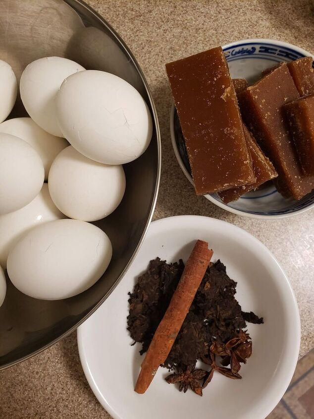 chinese style tea eggs, all the ingredients