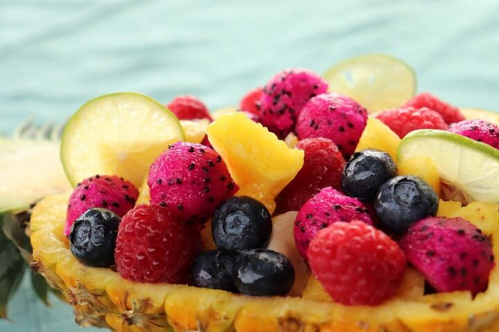 fruit salad on pineapple bowl