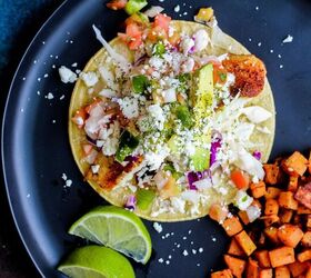 Tilapia Tacos With Spicy Crema & Pan Roasted Sweet Potatoes