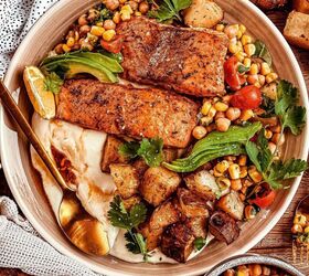 salmon with jerusalem artichokes whipped goat cheese chickpea salad