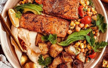 Salmon With Jerusalem Artichokes, Whipped Goat Cheese, Chickpea Salad