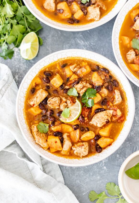 spicy sweet potato bean soup with chicken